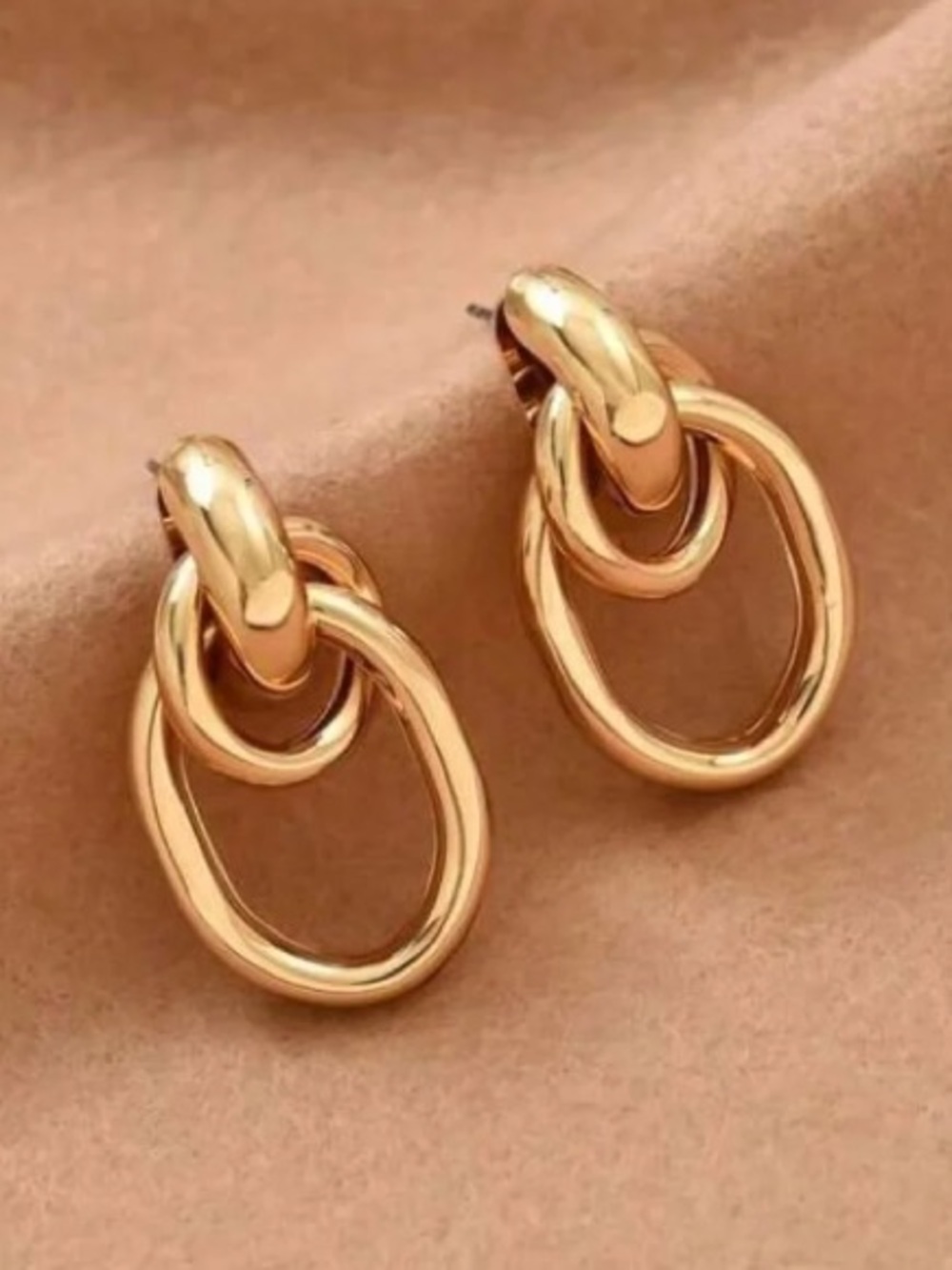 Polished Gold Linked Hoop Drop Earrings - Women Jewelry